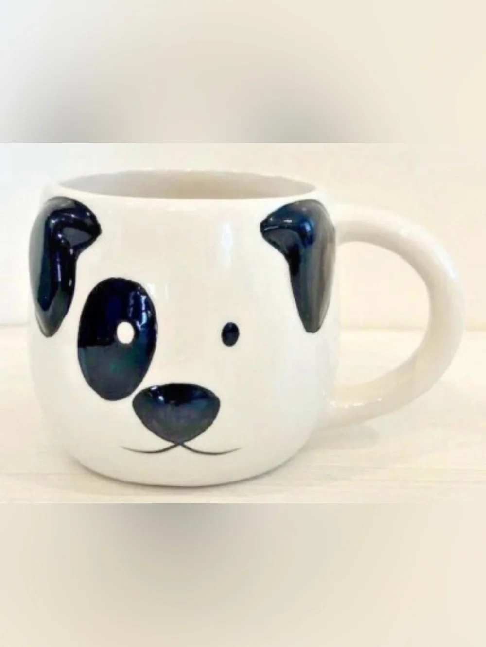Cute White Dog Face Ceramic Mug with Black Accents